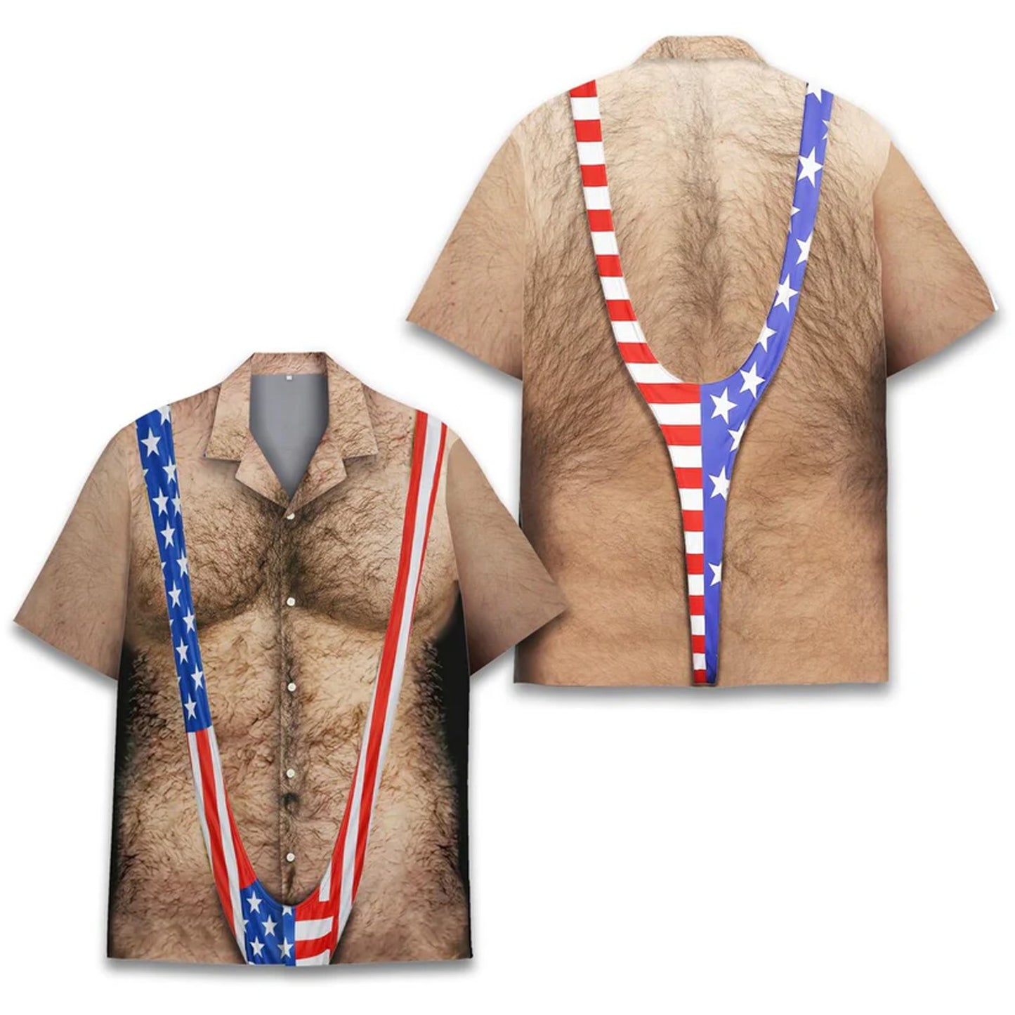 Funny 250 Years American Flag Hawaiian Shirt for Men, Patriotic Chest Hair Illusion AOP Hawaii Shirt 685294 WFD