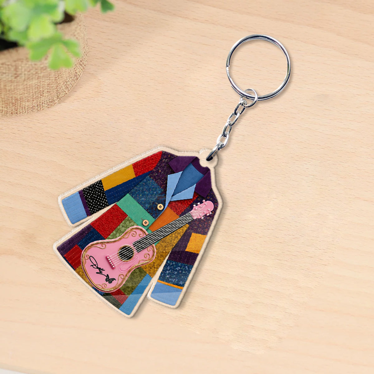 Dolly Parton Coat of Many Colors Acrylic Keychain, Pink Guitar Country Music Keychain, Dolly Fan Gift 686130