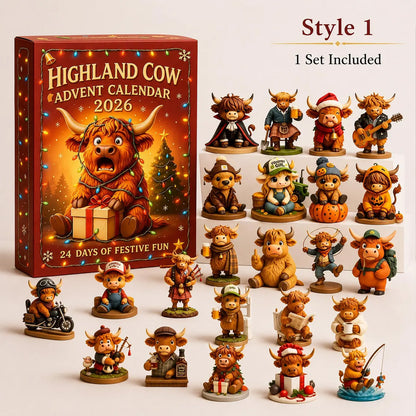 2D Highland Cow Christmas Advent Calendar 2026, 24-Day Countdown Mini Cow Figures, Cow Lover Gift 686317 WFD