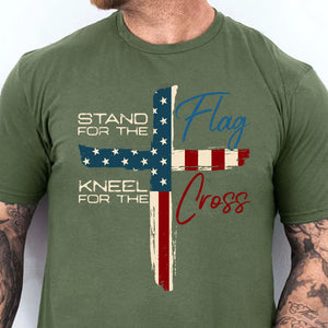 Stand For The Flag Kneel For The Cross Christian Shirt | USA Flag Cross Patriotic Tee | Faith Based 4th of July Shirt 683178