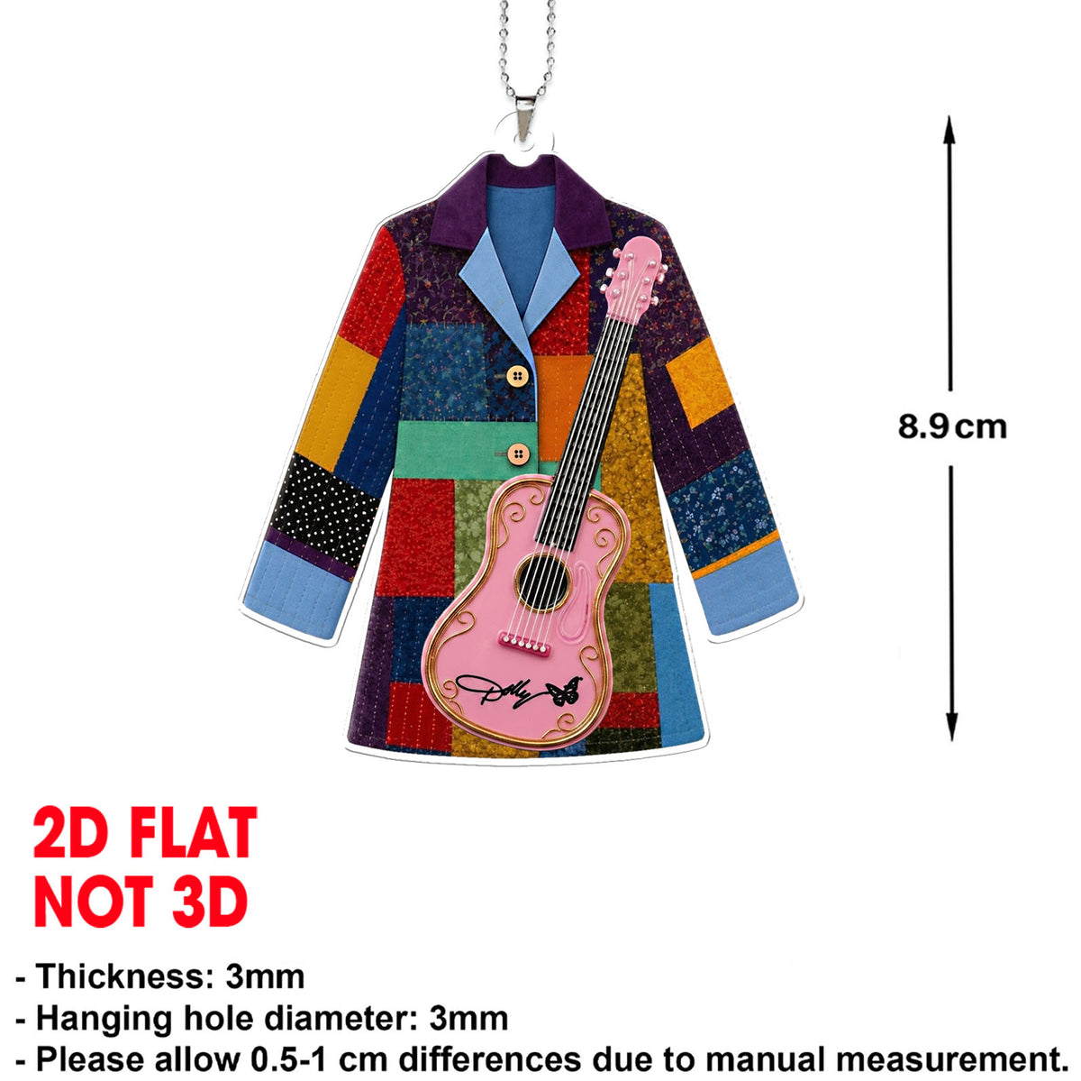 Dolly Parton Coat of Many Colors Car Ornament, Pink Guitar Country Music Ornament, Dolly Fan Gift 686130