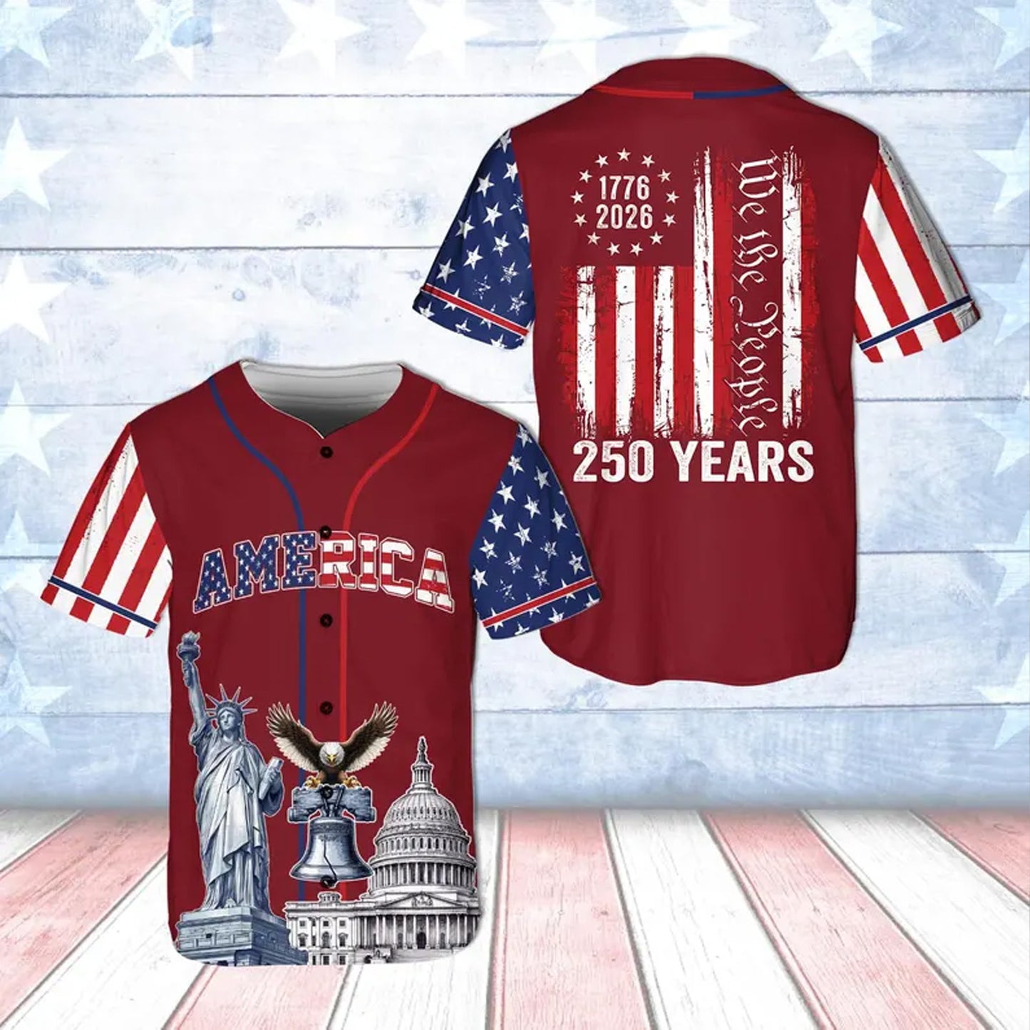 Patriotic 250 Years Baseball Jersey, USA Flag We The People Shirt, 1776-2026 Independence Day Apparel 685211