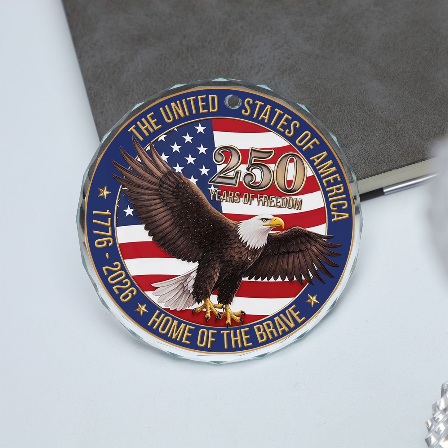 USA 250th Anniversary Glass Ornament, 1776-2026 Bald Eagle Patriotic Ornament, 250 Years of Freedom Decor 685821
