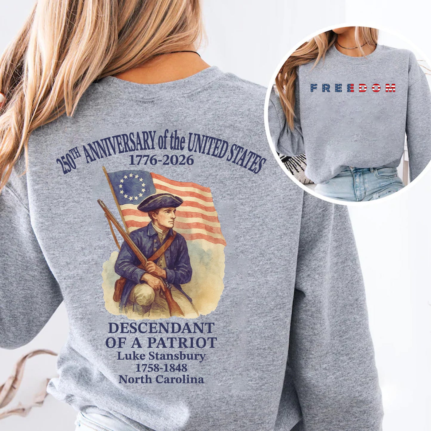 Custom Name 250 Years USA Front & Back Shirt | Personalized Descendant of a Patriot | Patriotic 1776–2026 Tee 684451