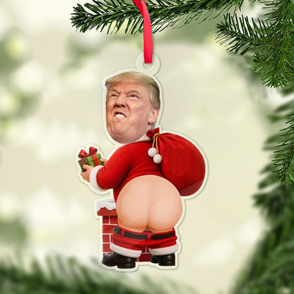 Funny Donald Trump Santa Squishy Acrylic Ornament, Trump Chimney Christmas Ornament, Gag Gift 686354