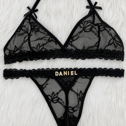 Personalized Name Lace Underwear Set, Custom Lace Lingerie Set, Bridal Honeymoon Gift 685610 WFD