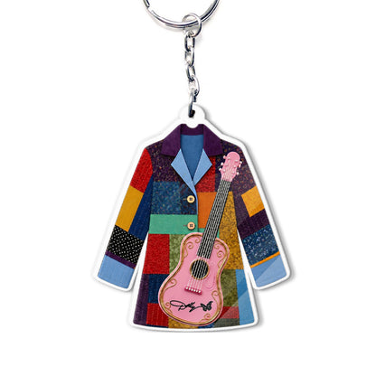 Dolly Parton Coat of Many Colors Acrylic Keychain, Pink Guitar Country Music Keychain, Dolly Fan Gift 686130
