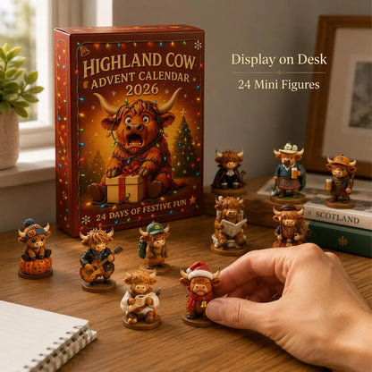 2D Highland Cow Christmas Advent Calendar 2026, 24-Day Countdown Mini Cow Figures, Cow Lover Gift 686317 WFD