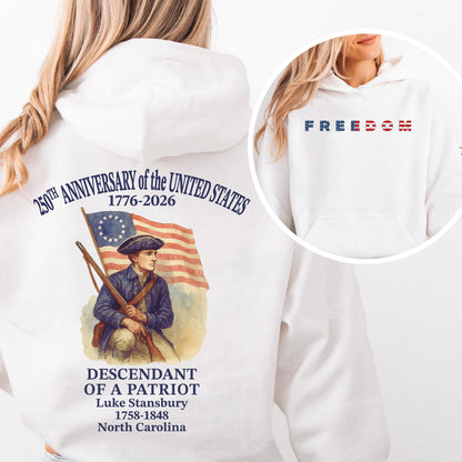 Custom Name 250 Years USA Front & Back Shirt | Personalized Descendant of a Patriot | Patriotic 1776–2026 Tee 684451