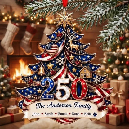 Personalized USA 250th Anniversary Acrylic Ornament, Custom Family Name Patriotic Christmas Decor 685886