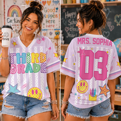 Personalized Teacher Football Jersey, Custom Grade Level Name & Number Shirt, Retro Back to School Gift 685676