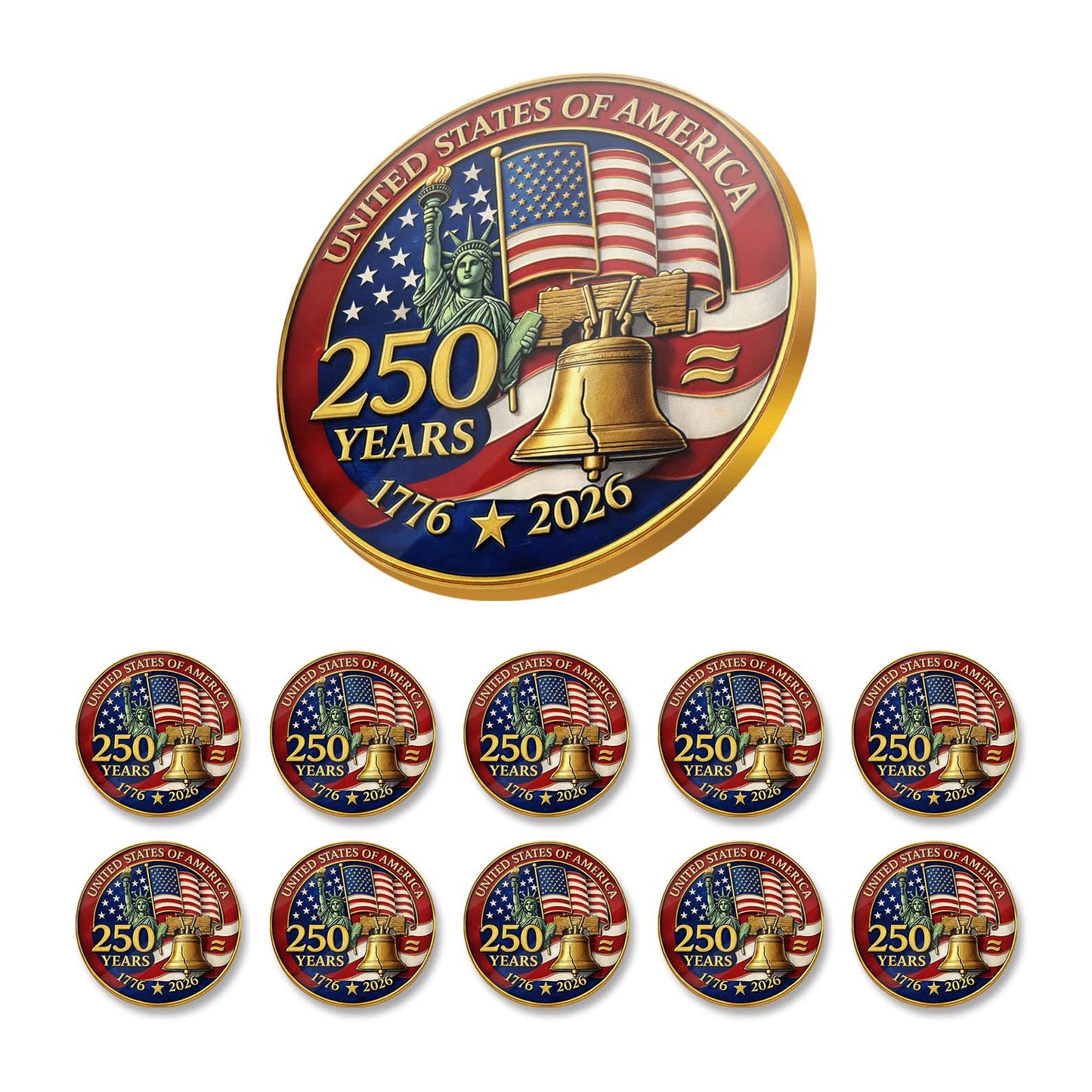 USA 250 Years 1776–2026 Anniversary Lapel Pin Pack of 10 | Patriotic Liberty US Flag Commemorative Pin 684622
