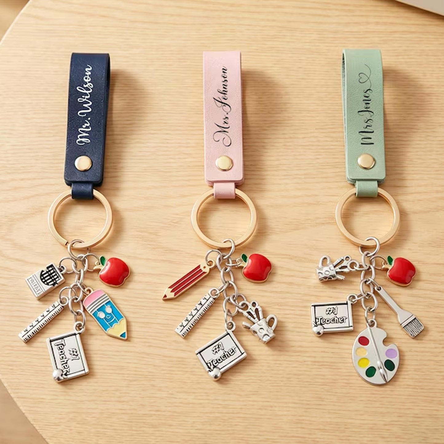 Personalized Teacher Keychain, Custom Name Leather Keychain, Teacher Appreciation Gift, Back to School Gift 684916