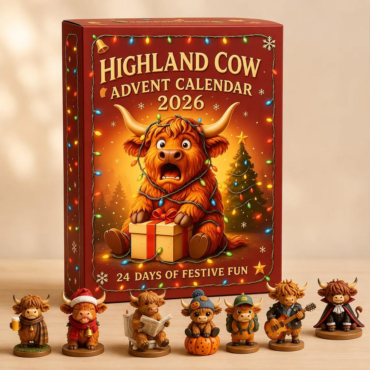 2D Highland Cow Christmas Advent Calendar 2026, 24-Day Countdown Mini Cow Figures, Cow Lover Gift 686317 WFD
