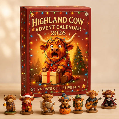 2D Highland Cow Christmas Advent Calendar 2026, 24-Day Countdown Mini Cow Figures, Cow Lover Gift 686317 WFD