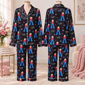 Dolly Parton Satin Pajama Set, Country Music Long Sleeve PJs, Western Music Fan Sleepwear Gift 686320 WFD