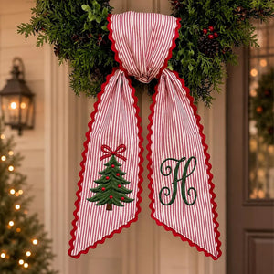 Personalized Christmas Wreath Sash, Embroidered Monogram Tree Bow, Custom Front Door Decor 686154 WFD