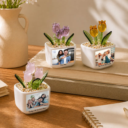 Personalized Photo Tulip Glass Flower Pot, Custom Family Photo Keepsake, Hand Blown Glass Flower Gift 685558