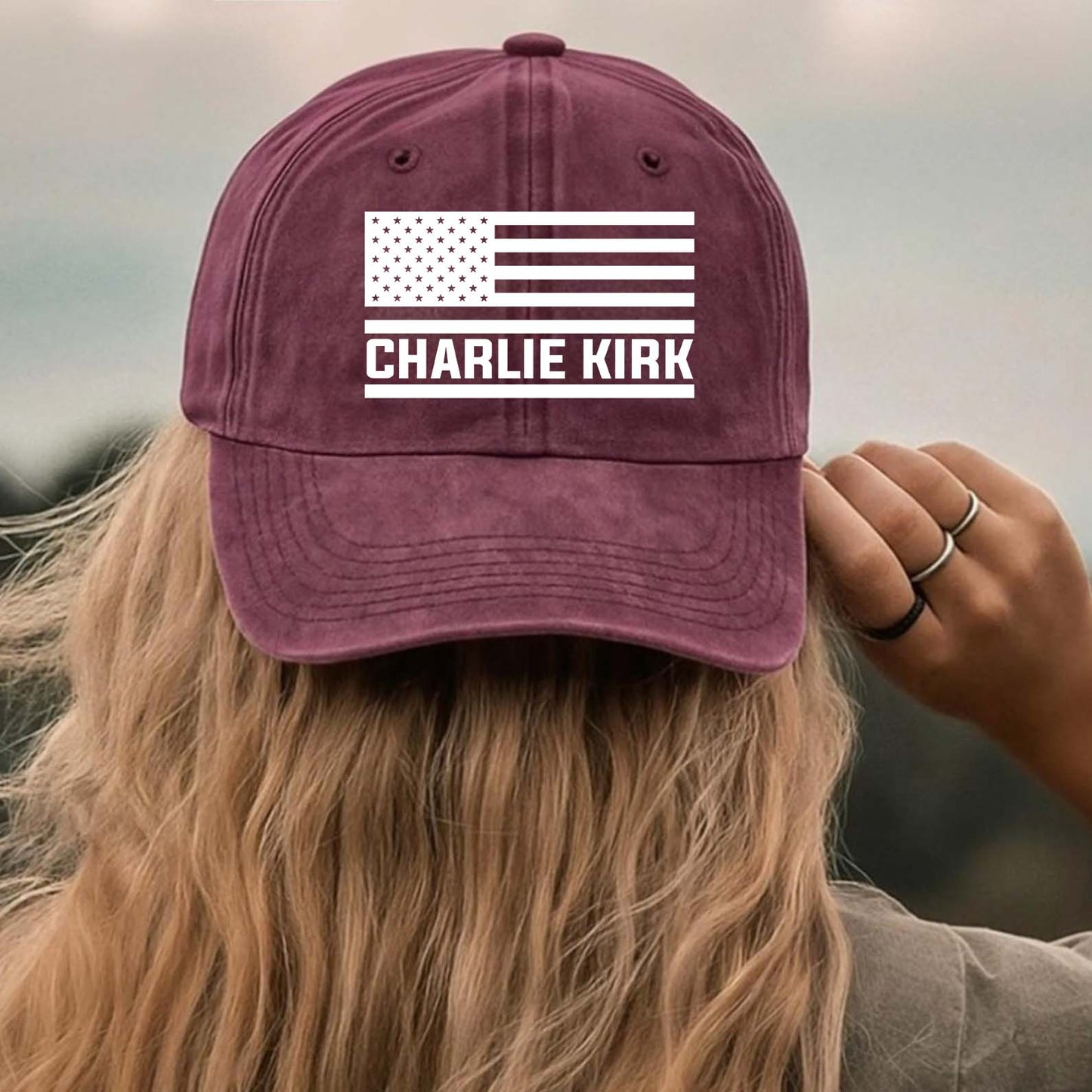 Charlie Kirk Memorial Printed Vintage Washed Denim Baseball Cap | Justice for Charlie Kirk Hat 682896