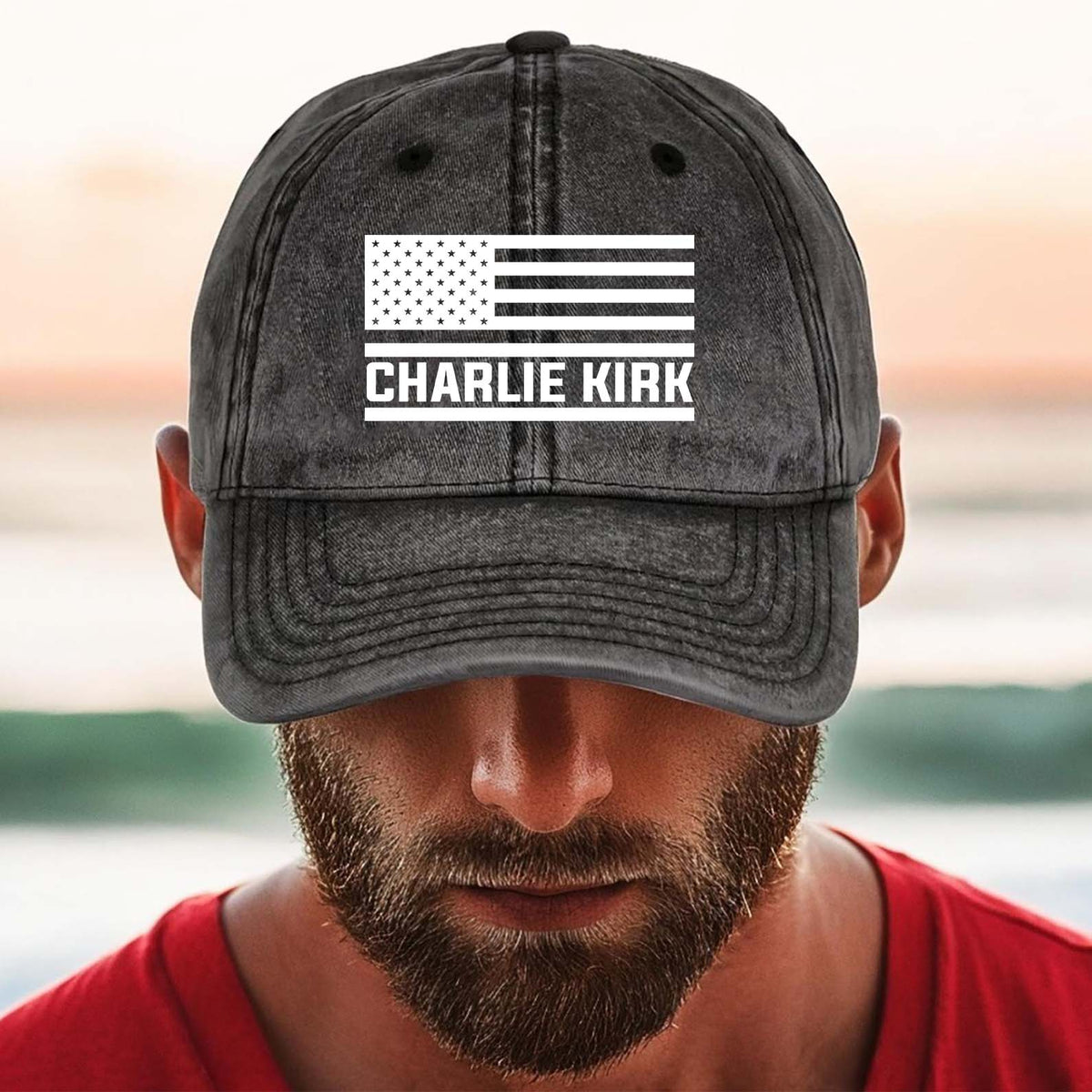 Charlie Kirk Memorial Printed Vintage Washed Denim Baseball Cap | Justice for Charlie Kirk Hat 682896