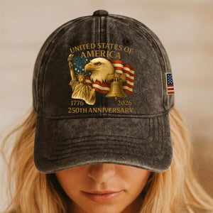 250 Years Anniversary Printed Vintage Washed Denim Baseball Cap | America 250th Anniversary Hat 683037