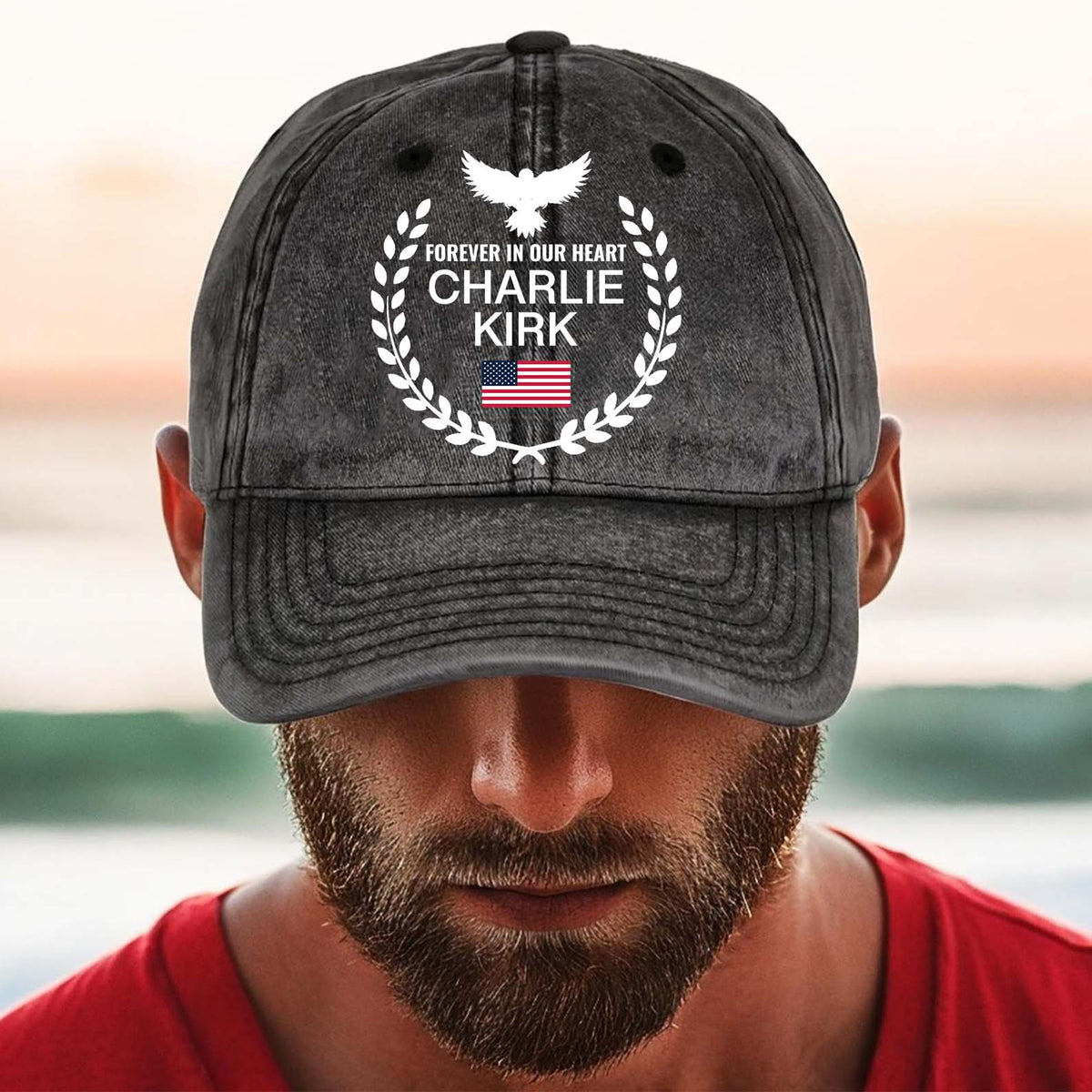 Charlie Kirk Forever in Our Hearts Printed Vintage Washed Denim Baseball Cap | Justice for Charlie Kirk Hat 682827