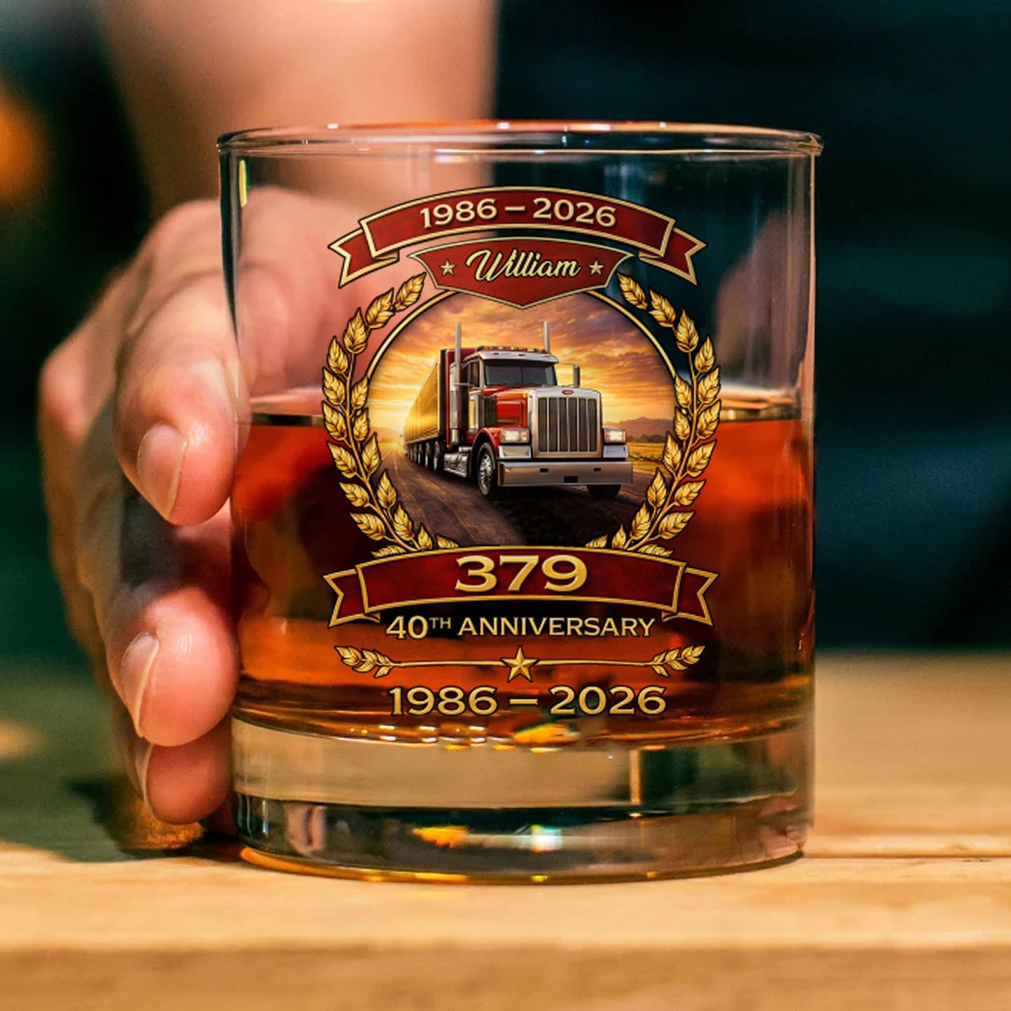 Custom Name 379 Truck Whiskey Decanter Set | 40th Anniversary 1986–2026 Whiskey Bottle Whiskey Glass 684093