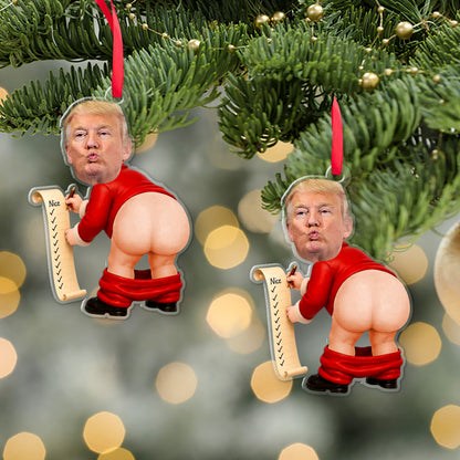 Funny Donald Trump Santa Squishy Acrylic Ornament, Trump Chimney Christmas Ornament, Gag Gift 686354