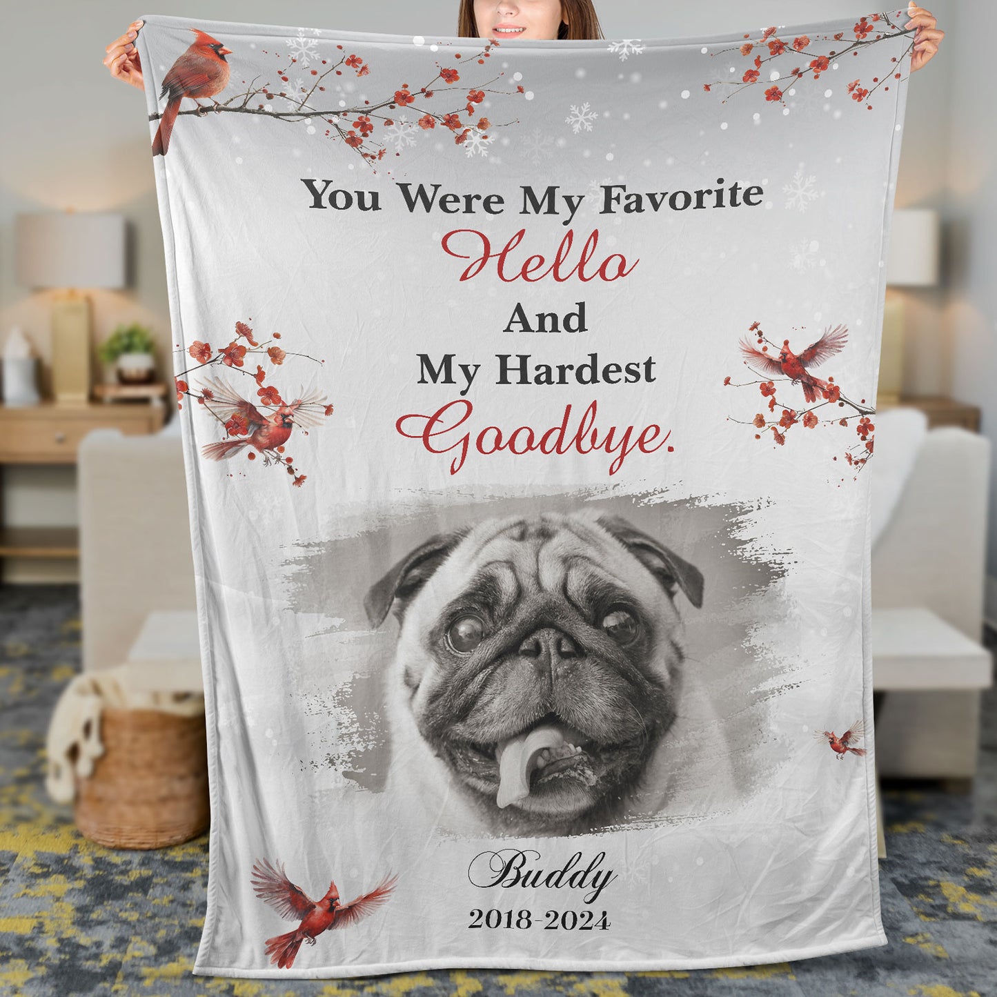 You Were My Favorite Hello And Hardest Goodbye, Personalized Memorial Blanket, Memorial Custom Photo Blanket, Remembrance Gift- 681974