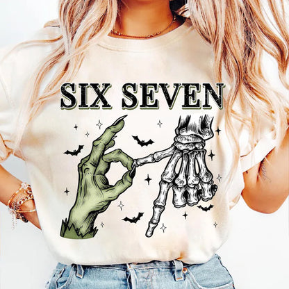 Halloween Six Seven Shirt | 6 7 Meme Skeleton Hands Halloween Sweatshirt | Spooky Skull Sweatshirt | Funny Halloween Shirt 683182