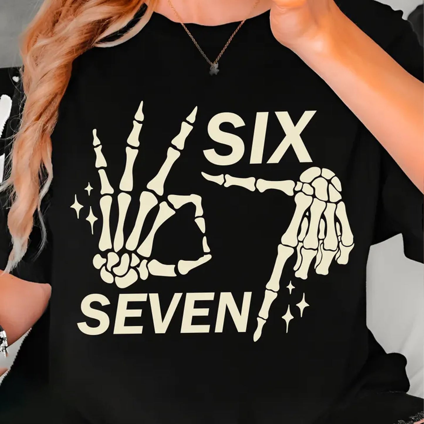 Halloween Six Seven Shirt | 6 7 Meme Skeleton Hands Halloween Shirt | Spooky Skull T-Shirt | Funny Halloween Shirt 683181