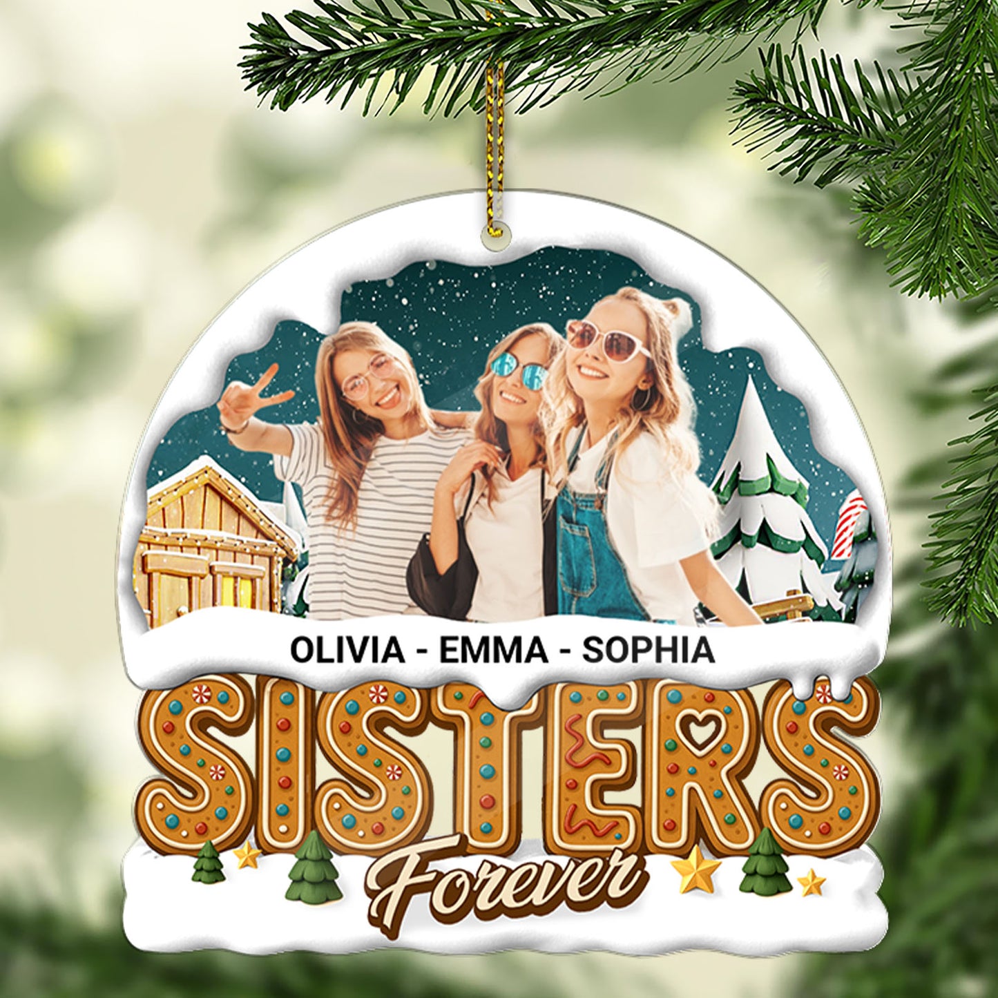Christmas Photo Upload Sisters Forever Acrylic Ornament | Personalized Custom Sister Ornament 683500