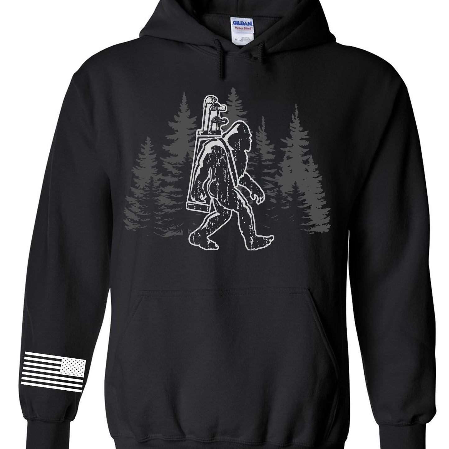 Bigfoot Golfer Shirt | Funny Sasquatch Golfing T-Shirt | Bigfoot Golf Front & Sleeve Right Print 683892