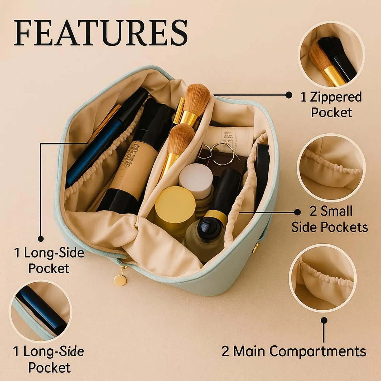 Personalized Name Makeup Bag | Custom Leather Cosmetic Bag | Printing Makeup Bag | Bridesmaid Gift 683746