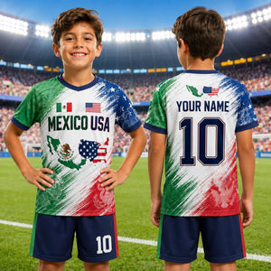Personalized Mexico USA Soccer Jersey Set, Custom Name And Number Mexico USA Shirt, Soccer Uniform Kit 685476 WFD