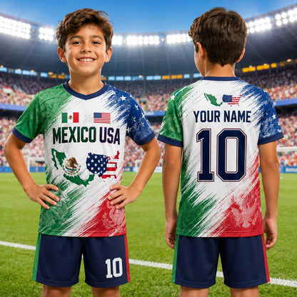 Personalized Mexico USA Soccer Jersey Set, Custom Name And Number Mexico USA Shirt, Soccer Uniform Kit 685476 WFD