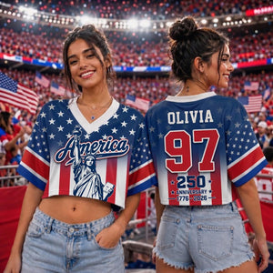 Custom Name USA 250th Anniversary Crop Top Jersey, America 250 Years 1776-2026 Cropped Baseball Shirt 685270