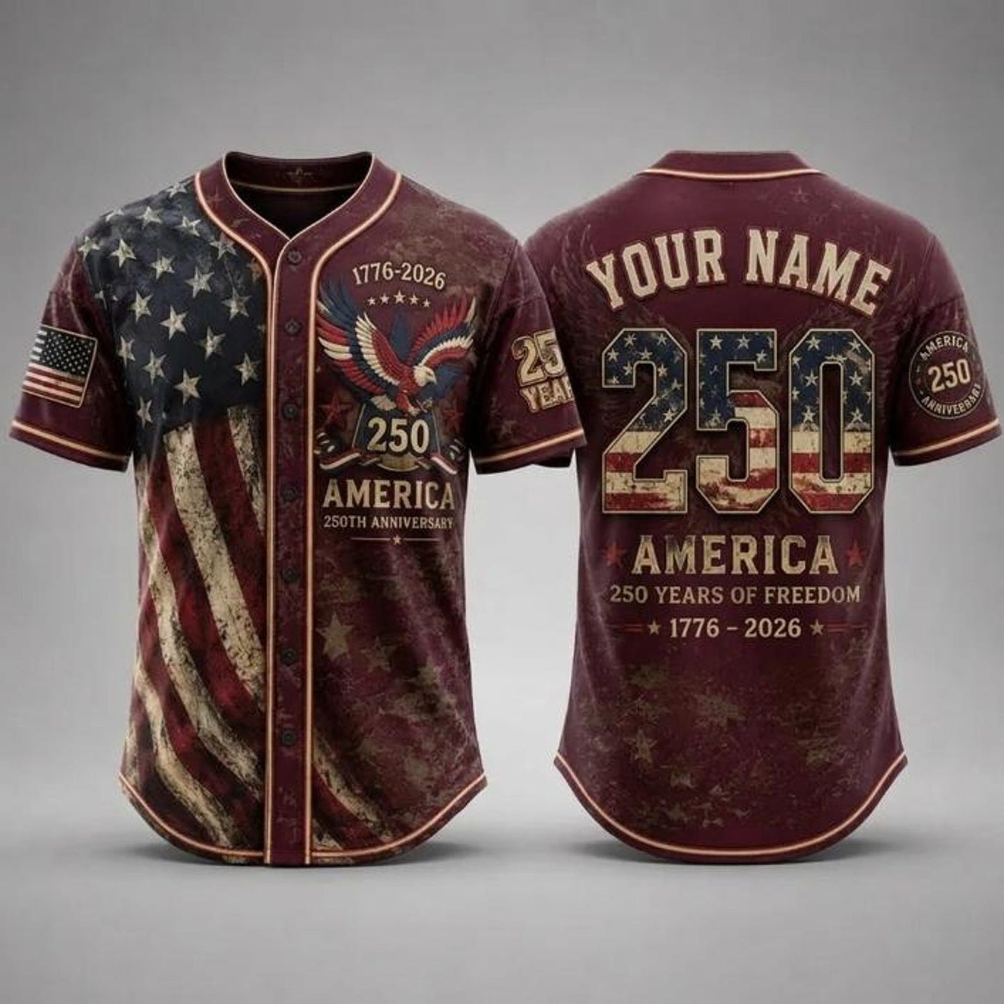 Personalized USA 250th Anniversary Baseball Jersey, 250 Years Of Freedom Tee, Patriotic 4th Of July Gift 685313