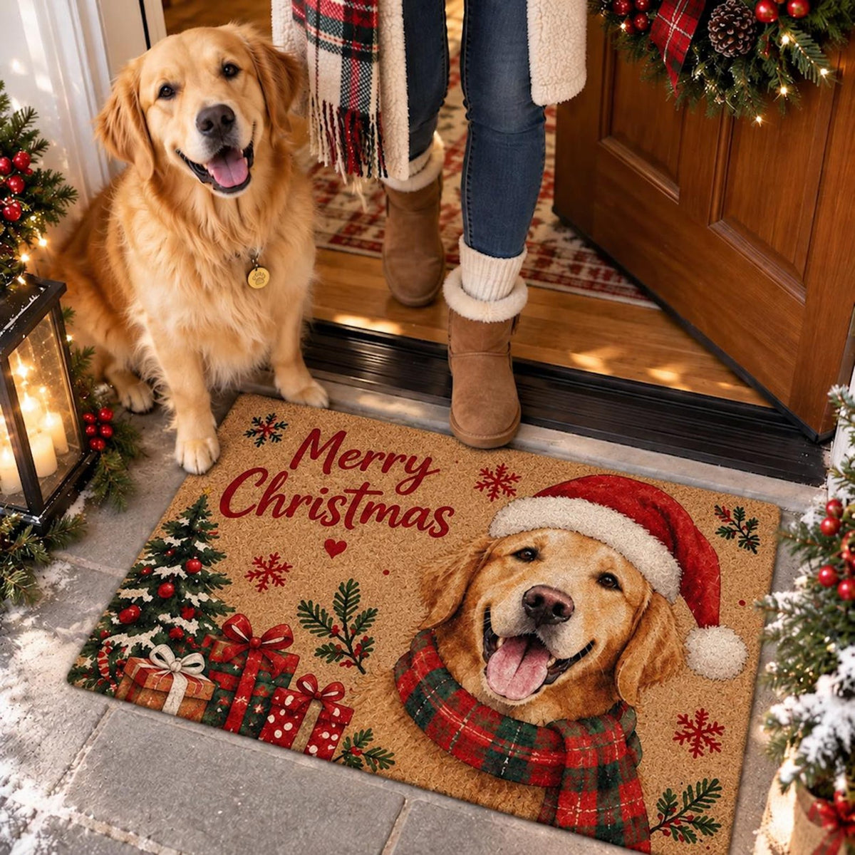 Custom Dog Photo Merry Christmas Doormat, Holiday Home Entryway Decor, Gift For Dog Lovers 686478 WFD
