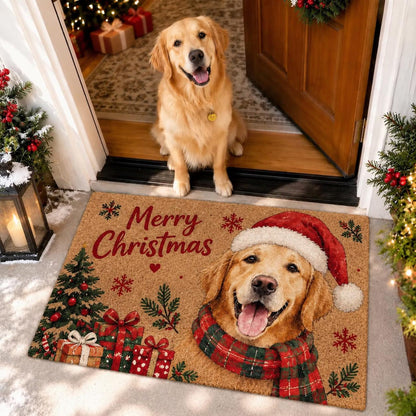 Custom Dog Photo Merry Christmas Doormat, Holiday Home Entryway Decor, Gift For Dog Lovers 686478 WFD
