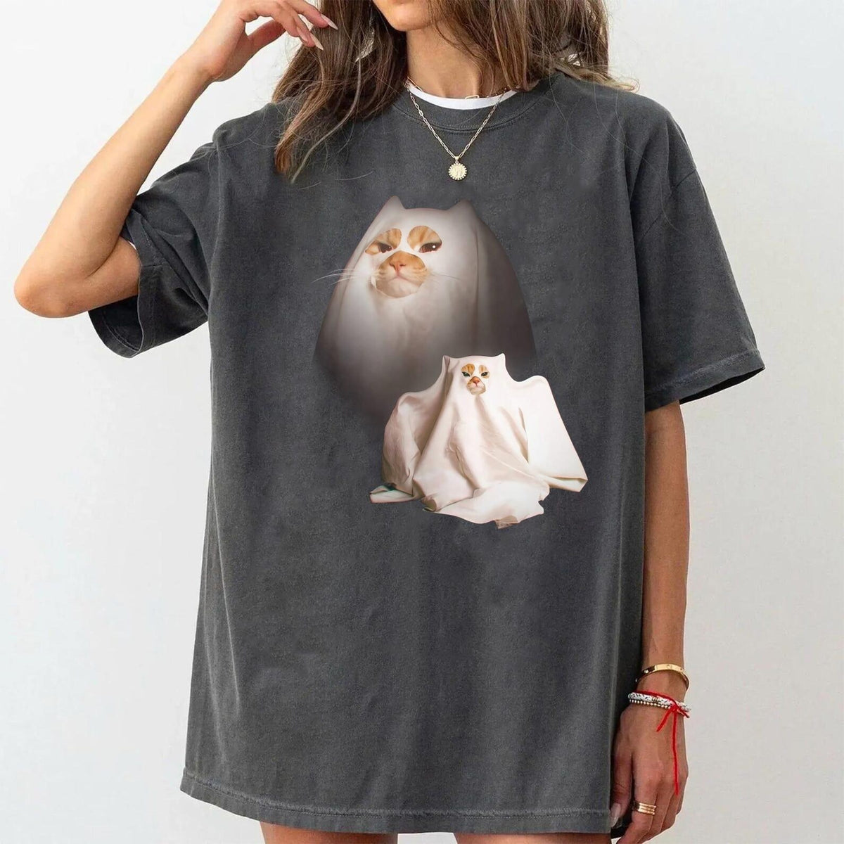 Retro Funny Ghost Kitten Shirt, Unisex Meme Cringe Funny Dumb Shirt, Cat Halloween Shirt, Spooky Season Cat Tee, Gift For Cat Lover BX25