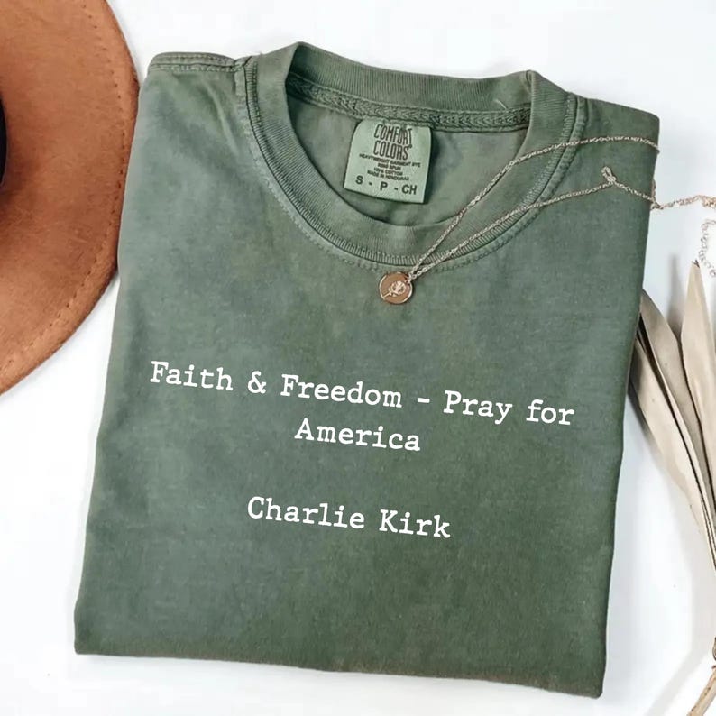 Charlie Kirk Dark Shirt | Faith & Freedom Pray for America Dark Shirt | Faith Based Unisex Tee | Human Rights Shirt 683024