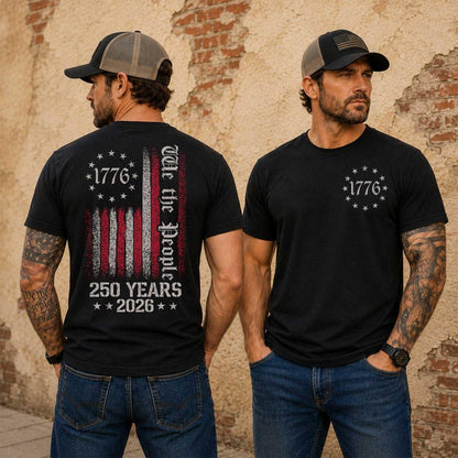 250 Years USA Pocket & Back Shirt, We The People 1776-2026 Dark Shirt, Patriotic Flag Shirt 685470 WFD