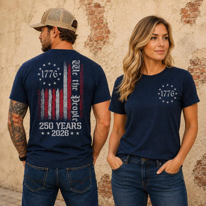 250 Years USA Pocket & Back Shirt, We The People 1776-2026 Dark Shirt, Patriotic Flag Shirt 685470 WFD