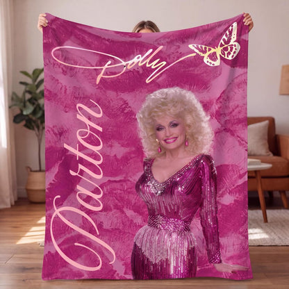 Dolly Parton Blanket, Country Music Tribute Throw, Vintage Pink Cowgirl Fleece Quilt, Dolly Fan Gift 686253 WFD
