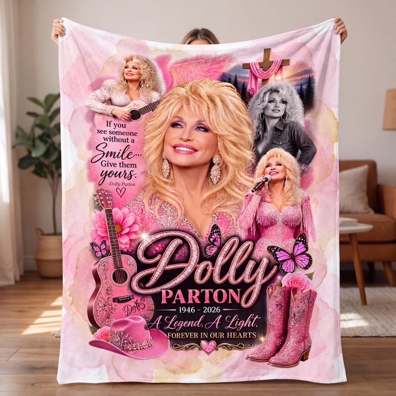 Dolly Parton Blanket, Country Music Tribute Throw, Vintage Pink Cowgirl Fleece Quilt, Dolly Fan Gift 686253 WFD