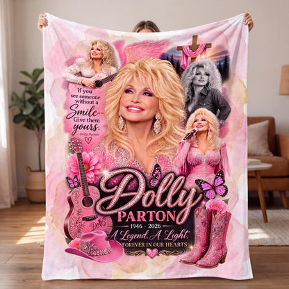 Dolly Parton Blanket, Country Music Tribute Throw, Vintage Pink Cowgirl Fleece Quilt, Dolly Fan Gift 686253 WFD
