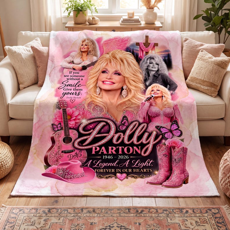 Dolly Parton Blanket, Country Music Tribute Throw, Vintage Pink Cowgirl Fleece Quilt, Dolly Fan Gift 686253 WFD