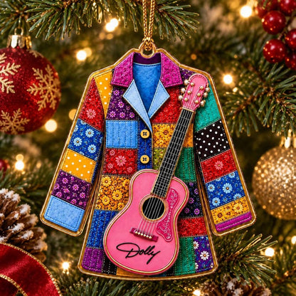 Dolly Coat of Many Colors Acrylic Ornament, Pink Guitar Christmas Ornament, Dolly Parton Fan Gift 686273 WFD