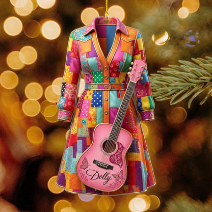 Dolly Coat of Many Colors Acrylic Ornament, Pink Guitar Christmas Ornament, Dolly Parton Fan Gift 686255 WFD